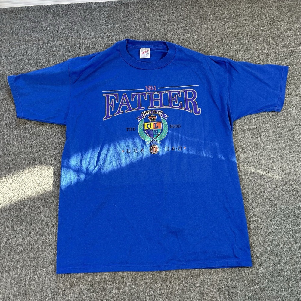 Vintage‎ Single Stitch Number 1 Father First Class Jerzees Blue Size XL Made USA